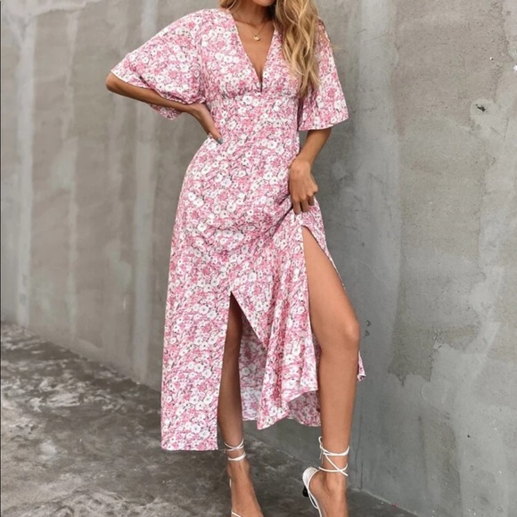 Boho floral butterfly sleeve split thigh dress - Picture 5 of 7